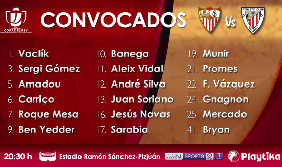 Lista de convocados para el Sevilla FC-Athletic Club