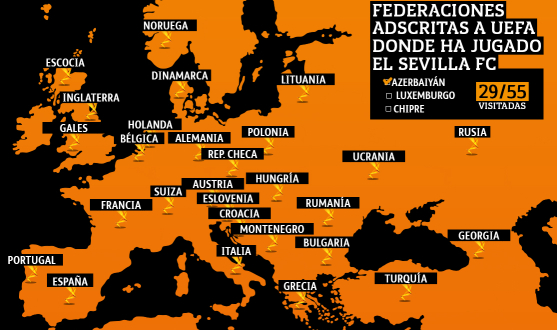 Mapa de Europa del Sevilla FC