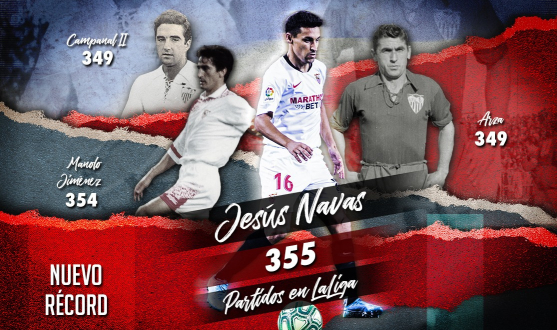 Jesús Navas alcanza los 355 partidos en LaLiga 