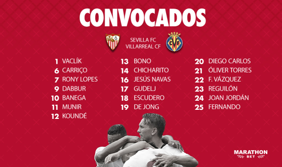 Lista de convocados del Sevilla FC para recibir al Villarreal