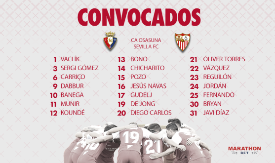 Squad of 21 for CA Osasuna-Sevilla FC