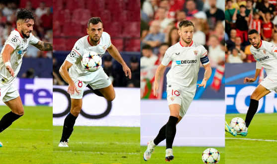 Jordán, Rakitic, Telles and En-Nesyri in action against Dortmund