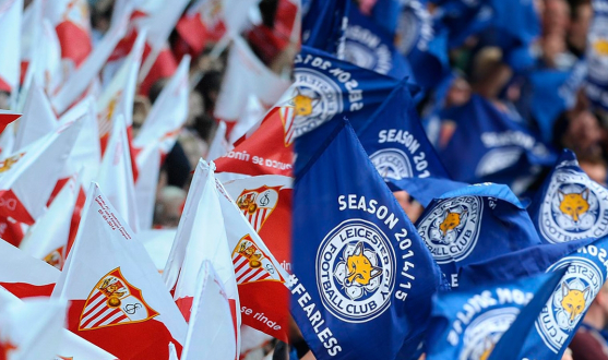 Banderas del Sevilla FC y Leicester City