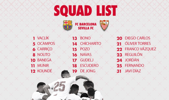 The squad of 21 to take on Barcelona in the Camp Nou