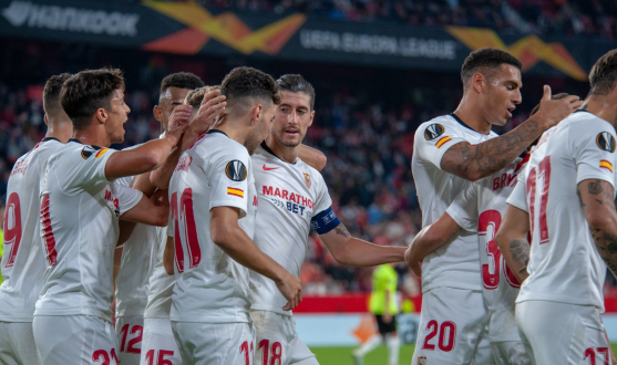 El Sevilla FC celebra uno de los tantos frente al Dudelange 