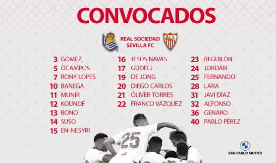 Lista de convocados para el Real Sociedad-Sevilla FC