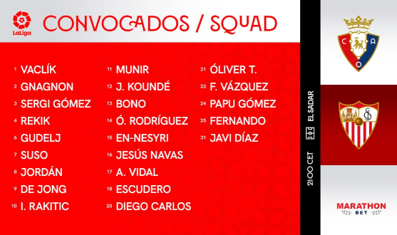 Squad for CA Osasuna vs Sevilla FC