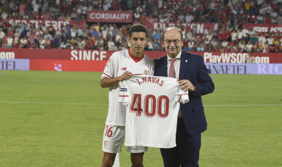 Jesús Navas y el presidente del Sevilla FC