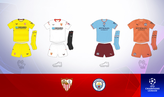 Equipaciones para el partido de UEFA Europa League entre el Sevilla FC y el Manchester City FC