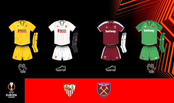 Equipaciones para el partido de UEFA Europa League entre el Sevilla FC y el West Ham United