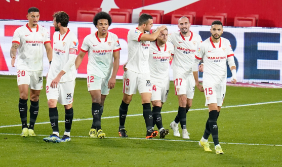Sevilla FC celebrate against Getafe