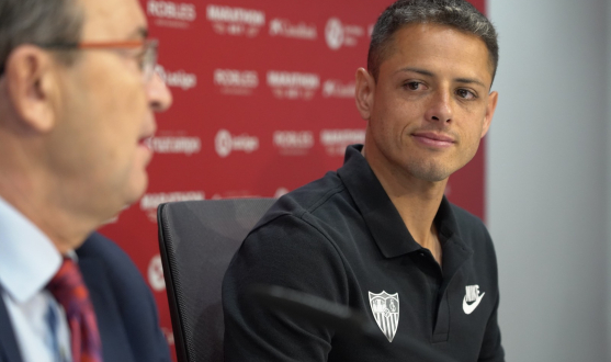 Chicharito during his official unveiling at Sevilla FC