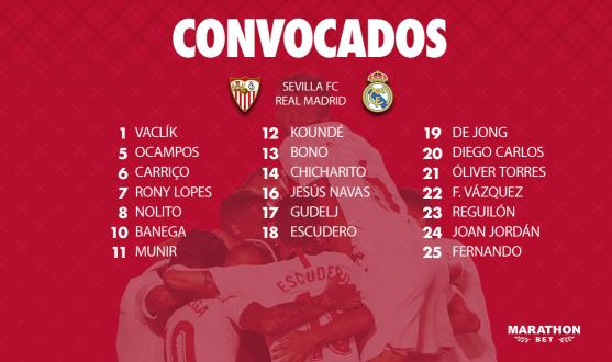 Lista de convocados del Sevilla FC para recibir al Madrid