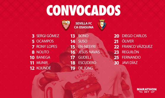 Convocatoria del Sevilla FC para el encuentro liguero frente al CA Osasuna