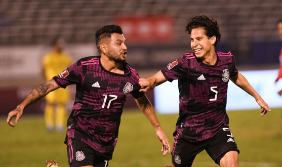 Corona celebrates a Mexico goal against Jamaica