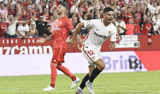 André Silva celebrates one of his goals against Real Madrid
