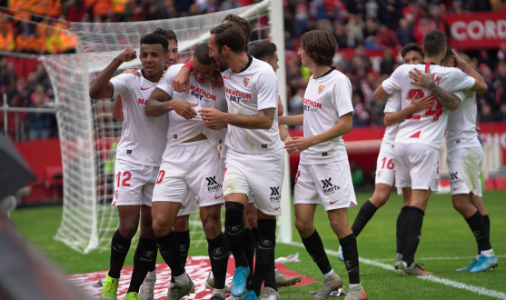 Sevilla FC celebrate their goal against CD Leganés