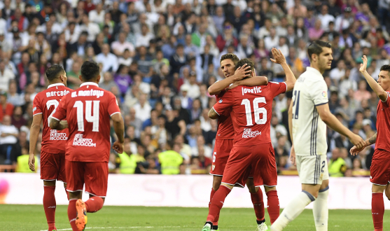 Sevilla FC's Jovetic against Real Madrid