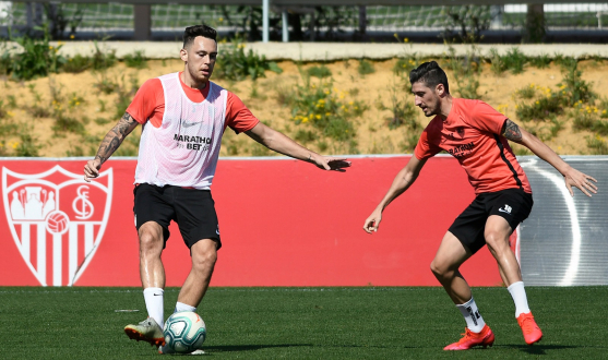 Ocampos and Escudero during training, Tuesday 19th May