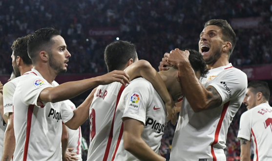 Sevilla FC celebrate a goal against Betis