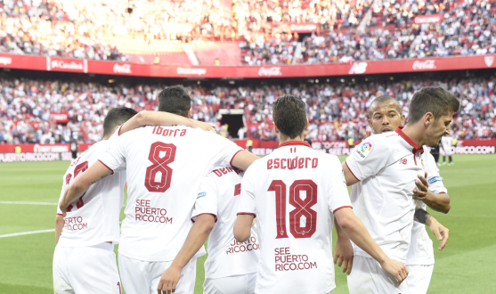 Celebración de un gol del Sevilla FC en la temporada 16/17