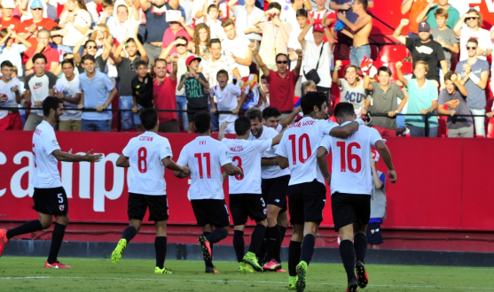 El Sevilla Atlético celebra un gol en el Sánchez-Pizjuán