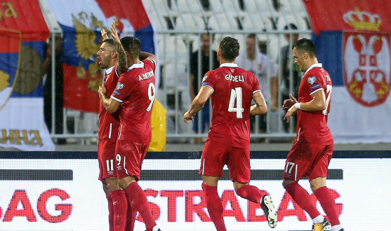 Gudelj celebrates a goal for Serbia