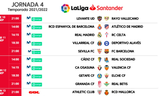 Kick off times for Matchday 4 of LaLiga Santander
