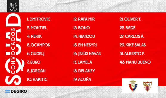 Squad list for Sevilla's trip to Osasuna