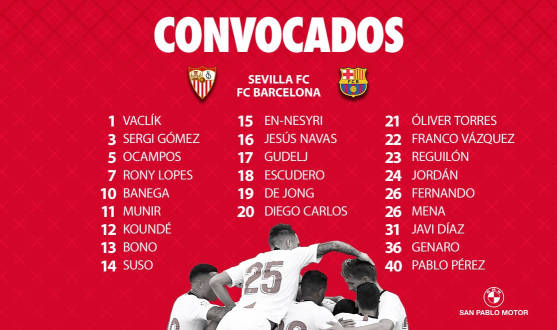Lista de convocados del Sevilla FC ante el FC Barcelona
