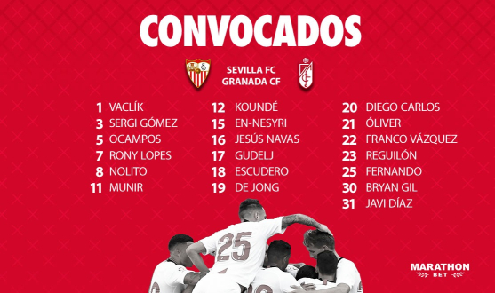 Lista de convocados del Sevilla FC ante el Granada CF
