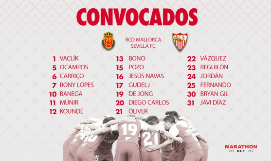 Convocados del Sevilla FC para medirse al RCD Mallorca
