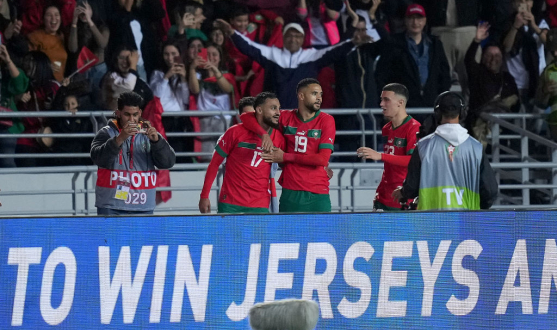En-Nesyri celebra un gol con la selección de Marruecos