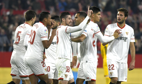 Mercado celebrates a Sevilla goal