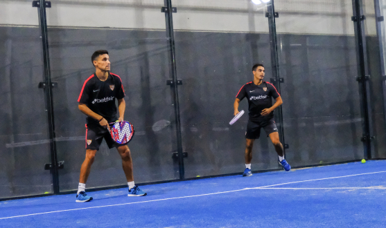 Navas and Ben Yedder in a game of paddle tennis