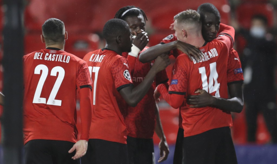 El Rennes celebra su primer gol en Champions ante el Krasnodar