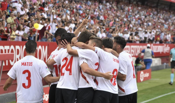 El Sevilla Atlético celebra un gol en el Sánchez-Pizjuán