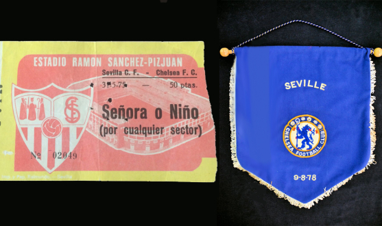 Objetos relativos al doble amistoso Sevilla-Chelsea en 1975 y 1978