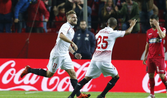 Celebración del gol de Immobile en el Sevilla FC-Espanyol