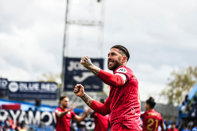 Sergio Ramos celebra su gol en Getafe