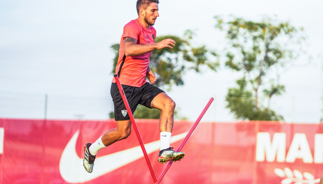 Carriço, en un entrenamiento del Sevilla FC 